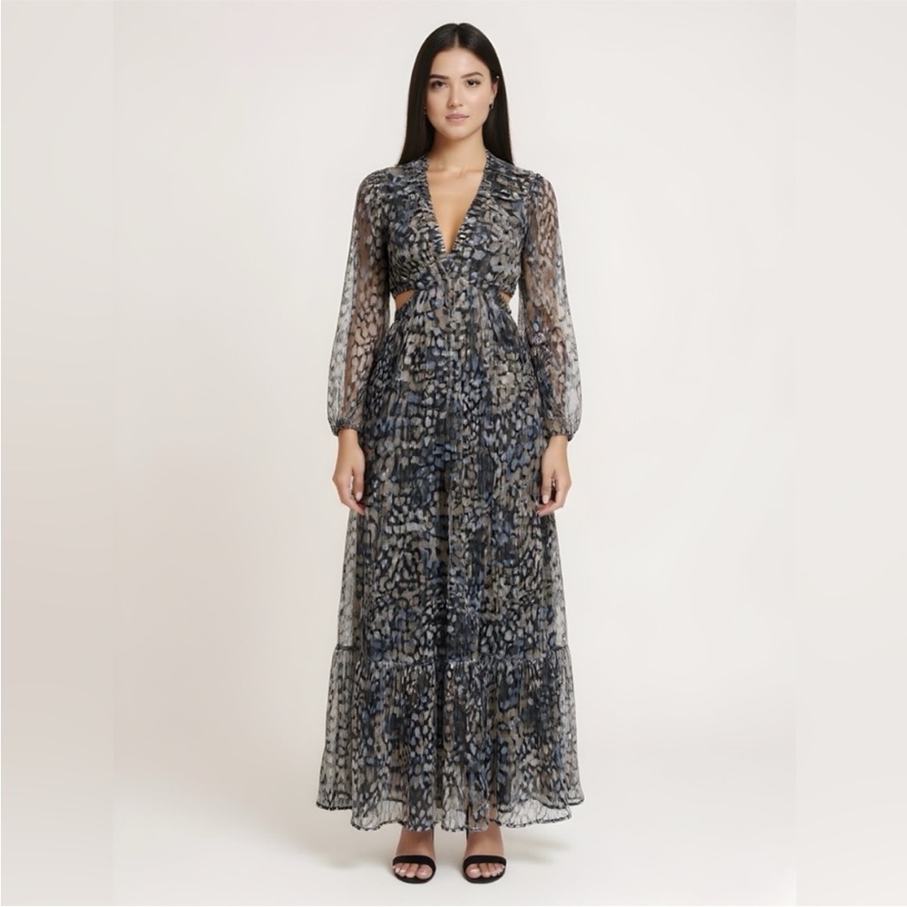 Guess Black and Gray Long Sleeve Maxi Dress
